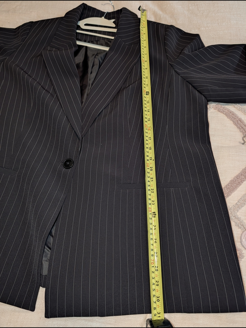 Black Pinstripe Single-Button Blazer - Picture 4 of 8